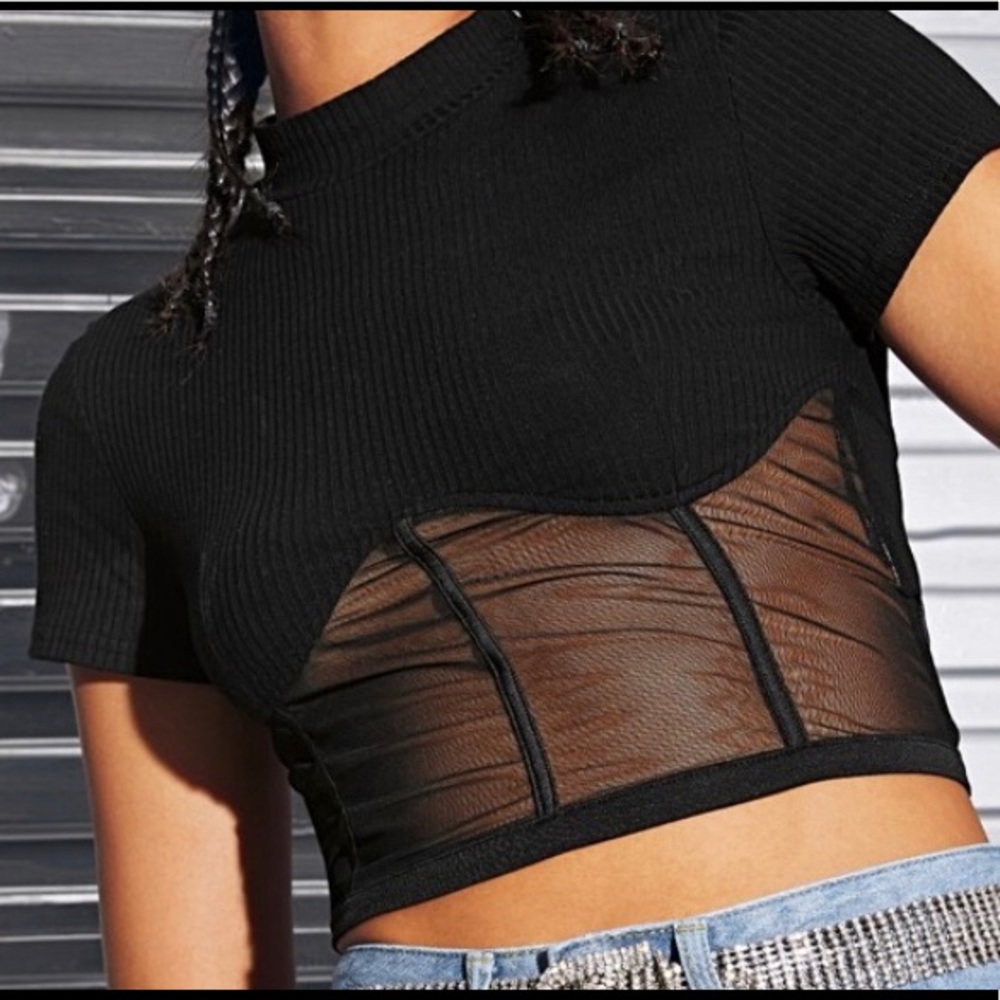 Romwe black mesh crop top